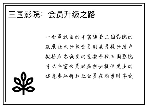 三国影院：会员升级之路