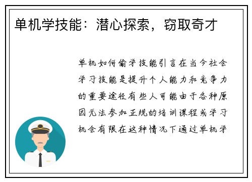 单机学技能：潜心探索，窃取奇才